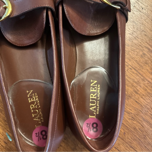Lauren Ralph Lauren Brown Leather Loafers with Gold Buckle - Picture 2 of 5